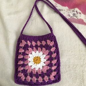 Used Purple + Pink Crossbody Crochet Bag